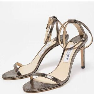 Jimmy Choo Minny Sandals 85 Laminated Suede Heels 40